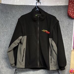 Arctic Cat Arcticwear blk grey fleece removable sleeve zip up jacket coat S